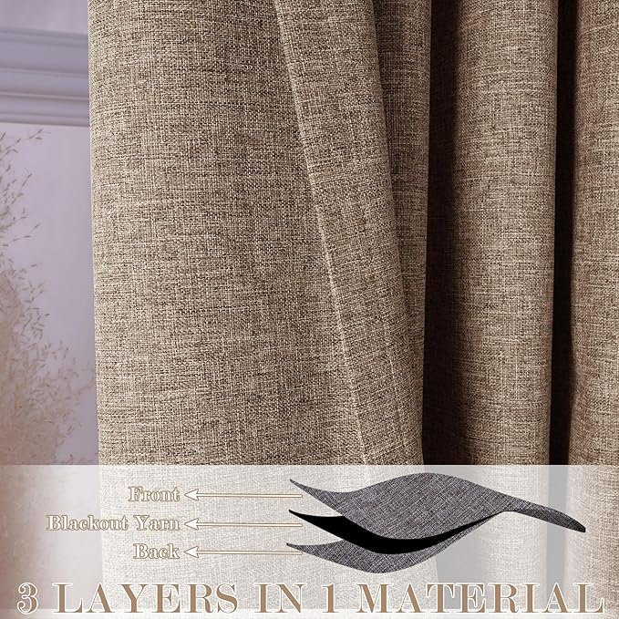 120" Wx102 L Linen Room Divider Drapes for Doorway/Glass Window/Sliding Door/Patio, Extra Wide Pinch Pleated Full Blackout Curtains for Girls Boys Teen Kids Room, 1 Panel, Taupe