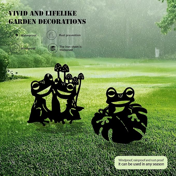 3 Pack Frog Metal Garden Decorative Stakes, Weather Proof Silhouette Statues for Yard, Patio,Outdoor Decor for Frog Lovers and Pet Owners