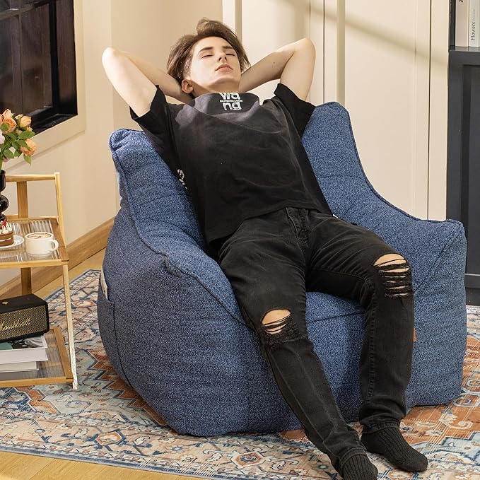 Bean Bag Chair with Filler, Bean Bag Sofa Chair with Tufted Soft Armrests Plush Lazy Sofa Comfy Chair,Large BeanBag Chair for Adults in Livingroom, Bedroom