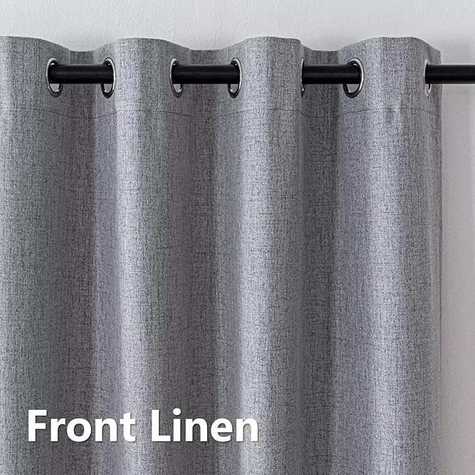 Blackout Curtains 90 Inch Length 2 Panels Set, 100% Black Out Textured Thermal Curtains, Grommet Privacy Light Blocking Drapes for Living Room Bedroom Luxury Decor(52W × 90L inch, Light Grey)