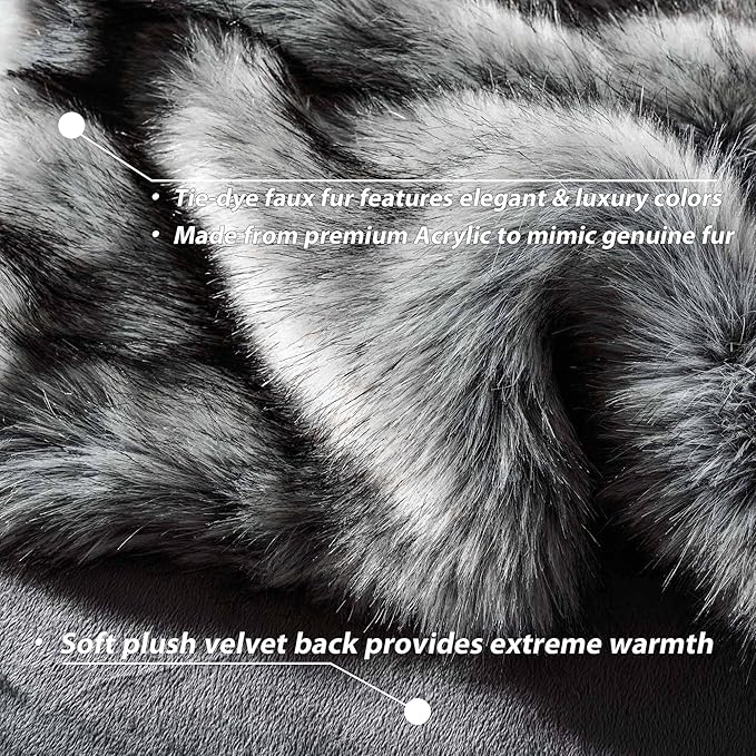 BATTILO HOME Silver Grey Faux Fur Throw Blanket for Couch, Bed, Fake Fur Blankets & Throws, Thick Warm Heavy Fluffy Fuzzy Elegant Furry Blanket Long Pile with Black Tips, 50"x60"