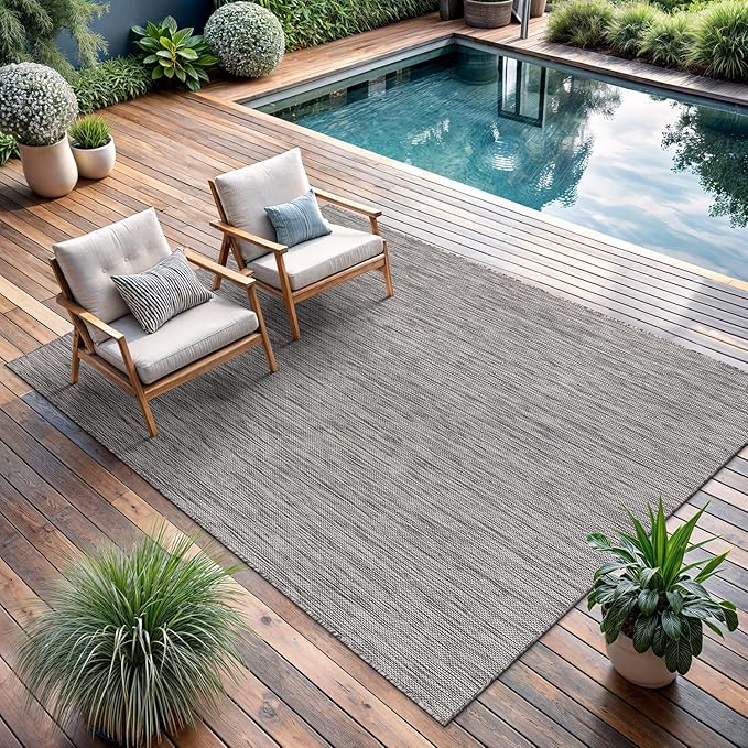 CAMILSON Outdoor Rug 8x10 Modern Area Rugs for Indoor and Outdoor Patios and Porches - Waterproof, Washable, Non-Shedding, Easy-to-Clean Outside Carpet (8 x 10, Solid - Silver Gray)