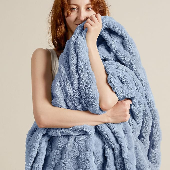 Bedsure GentleSoft Ashley Blue Throw Blanket for Couch - Super Soft Cozy Blankets Gifts for Women Men Girls, Cute Small Fleece Throws for Bedroom Home Decor, 50x70 Inches