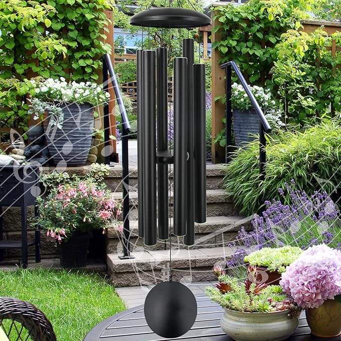 ASTARIN 45 in Memorial Wind Chimes Large with 6 Heavy Tubes, Large Deep Tone Wind Chimes Outdoor for Garden Hanging Décor,Sympathy Gifts. Black