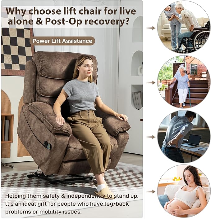 27in Extra Wide Power Lift Recliner Chair for Big Tall with Extended Footrest Heat Massage, Oversized Electric Lift Recliner Chairs for Adults Elderly Seniors, Arm Storage & Cup Holders