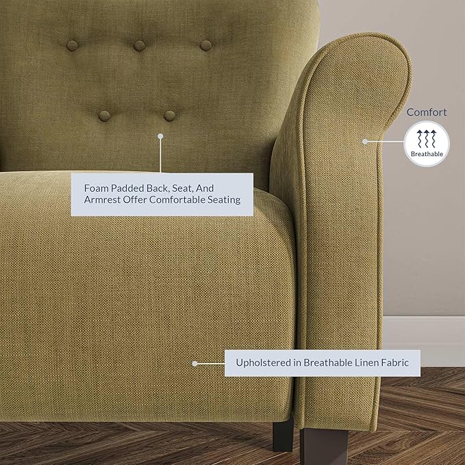 BELLEZE Modern Accent Chair, High Back Armchair, Upholstered Wingback Side Chair, Padded Single Sofa with Wooden Legs for Living Room, Bedroom - Avocado