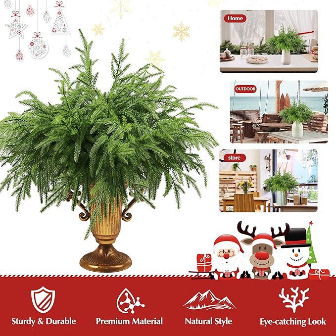 18Pcs Artificial Norfolk Pine Branches 18" Plastic Christmas Plants Decor Faux Greenery Stems Pine Picks Outdoor Faux Plants UV Resistant for Xmas Indoor, Front Porch Home Décor (18, 18inch)