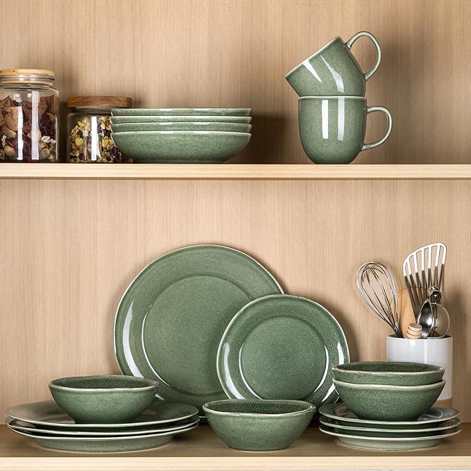 AmorArc Ceramic Dinnerware Sets, Handmade Stoneware Reactive Glaze Plates and Bowls Set, Scratch Resistant | Dishwasher & Microwave Safe Dishes Set, Service for 4 (12pc)