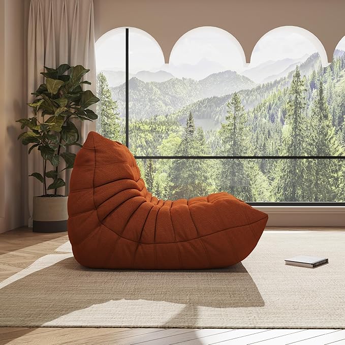 Bean Bag Chair, Oversized Bean Bag Chair for Living Room, Fireside Chair for Adults with Memory Foam Filled, Big Accent Sofa Lounge Floor Sofa for Gaming, Reading, Relax, No Assembly Required(Orange)