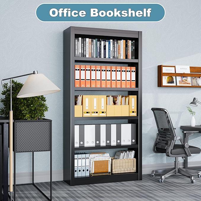 Bookcase, 5-Shelf Industrial Bookshelf, Large Storage Space, Adjustable Bookshelves, Perfect for Living Room, Home Office, Garage, Ideal for Home Office Upgrade