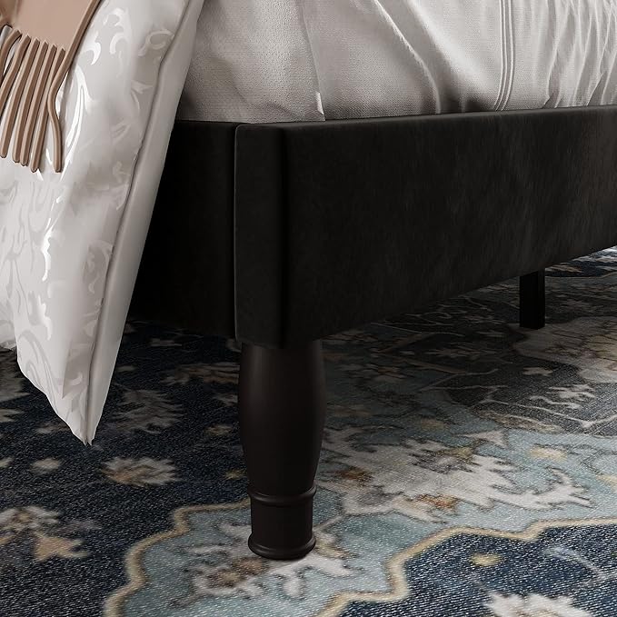 Allewie King Bed Frame with Adjustable Velvet Tiara Headboard, Upholstered Diamond Button Tufted Platform Bed, Wood Slats Support, No Box Spring Needed, Mattress Foundation, Easy Assembly, Black