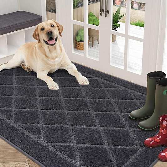 BEQHAUSE Dirt Trapper Door Mat 36" x 60", Doormat Non-Slip Entryway Rugs Washable, Dog Door Mat Stain Resistant and Absorbent Welcome Floor Mat for Front Back Door, Muddy Wet Shoes & Paws, Dark Grey