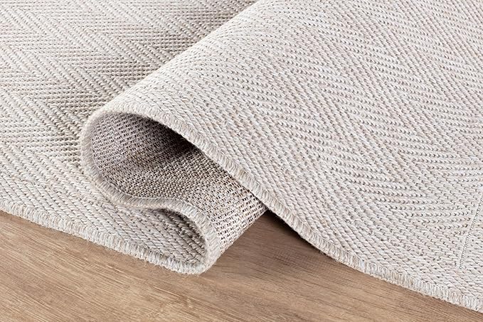 CAMILSON Easy Jute Rug 4x6, Indoor Outdoor Off-White Color Fiber Area Rugs for Living Room Patio and Kitchen Rug Herringbone Seagrass Woven Design Easy-Cleaning Washable Outside Carpet Alfombras 4 x 6