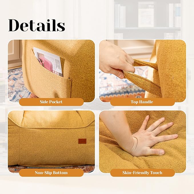 Bean Bag Chair for Adults, Comfy Tufted Bean Bag Chair Sofa with Armrests, Lazy Beanbag Chair with Foam Filler Stuffed Bean Bag Couch Sofa for Reading in Bedroom, Living Room and Dorms