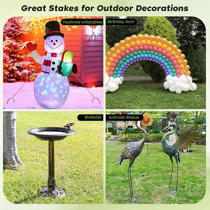 12 inches Tent Stakes Heavy Duty 34-Pack, 5/16" Diameter J Hook Fence Stakes Rebar Ground Stake for Inflatables, Tarp, Yard Lawn Outdoor Decoration