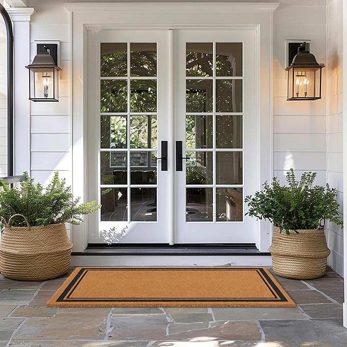 Barnyard Designs Natural Coco Coir Heavy Duty Backing Doormat - Large Cute Non-Slip Front Door Welcome Mat for Outside Entrance or Porch Entry, Brown (36x72, Border)