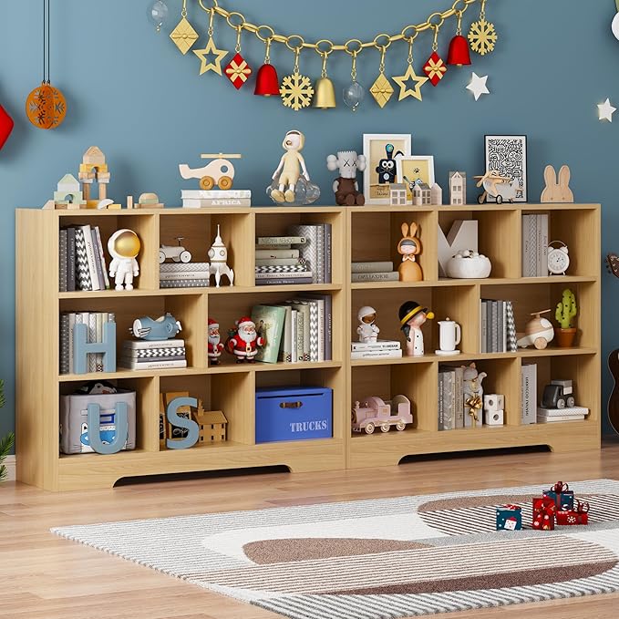 Book Shelf Set of 2, 8 Cubes Storage Organizer, Freestanding Wooden Bookshelf Cube Shelf for Bedroom, Living Room, Home Office, 3-Tier Open Bookshelf Wooden Bookcase