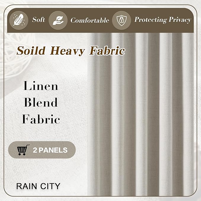 2 PCs Extra Wide Linen Blackout Curtains 108 Inches Long,Back Tab Pleaetd Drapes with Hooks Track System Curtain Panels for Large Windows Patio Sliding Door Living Room 70 x 108 Natural Birch