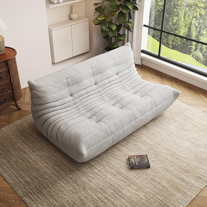 Bean Bag Chair, Oversized Bean Bag Chair for Living Room, Fireside Chair for Adults with Memory Foam Filled, Big Accent Lounge Floor Sofa for Reading, Relax, No Assembly Required. (Grey 3-Seater)