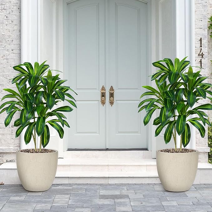 Artificial Dracaena Tree Artificial Silk Tree Faux Tree with White Tall Planter Fake Tropical Yucca Floor Plant (2, White Planter, 4 FT)