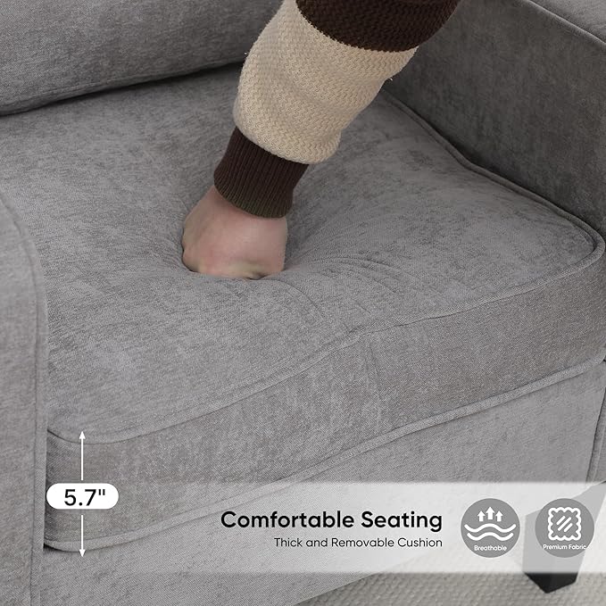 Accent Chair for Living Room, Mid Century Modern Reading Chair for Bedroom, Upholstered Armchair with Side Pockets, Comfy Single Sofa Side Chair for Office, Apartment, Small Room, Light Grey