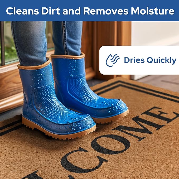 Barnyard Designs Natural Coco Coir Heavy Duty Backing Doormat - Large Cute Non-Slip Front Door Welcome Mat for Outside Entrance or Porch Entry, Brown (30x48, Welcome)