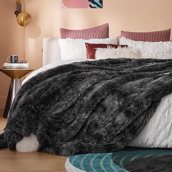 Bedsure GentleSoft Fluffy Tie Dye Black King Size Blanket for Bed, Thick Soft Sherpa Faux Fur Fleece Bedding Fuzzy Plush Winter Warm Heavy Large King Blanket, Cozy Black Gifts for Men Women, 108x90