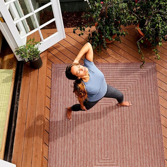 Adiva Rugs Outdoor Indoor Area Rug, Weather Resistant, Easy to Clean, Stain Resistant Floor Mat for Dining Room, Backyard, Deck, Patio (Copper Weiss, 6' x 9')