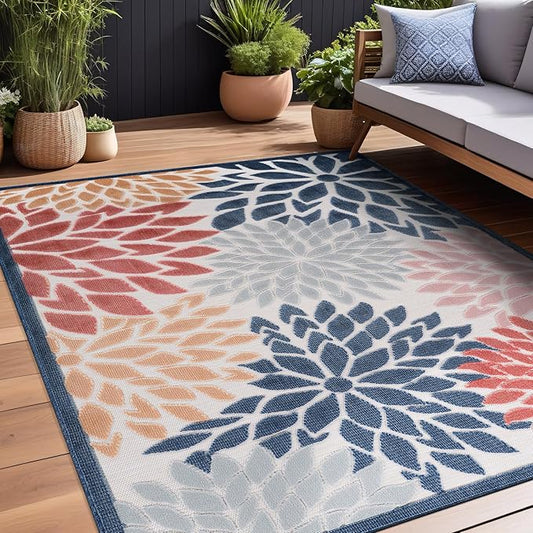 Beverly Rug Outdoor Rug 9x12 Large Modern Floral Tropical Area Rugs for Indoor and Outdoor Patio Easy to Clean Non Shedding Living Room Porch Garden Washable Outside Carpet (9 x 12 Multicolor)