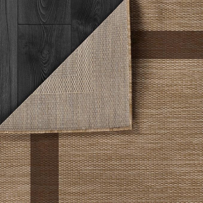 CAMILSON Outdoor Rug 10x14 - Large Modern Outside Rugs for Patios Porches Waterproof Durable Washable Non-Shedding, Easy-to-Clean Indoor Outdoor Area Carpet (10 x 14, Bordered - Jute)