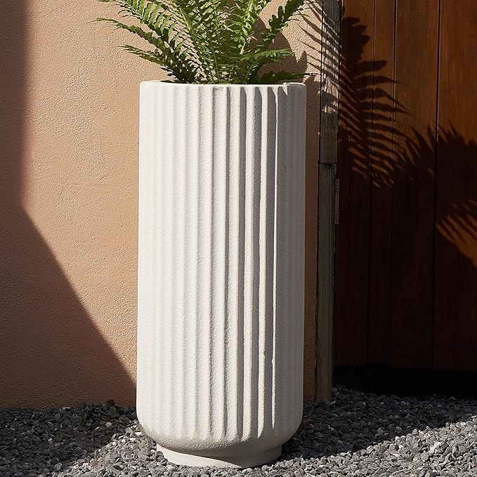 31.5 Inch Tall Roman Column Concrete Planter（14.2Dx31.5H，36 Pounds）,Durable All-Weather Use with Drainage Holes,Large Tall Round Planter for Outdoor Indoor Plants
