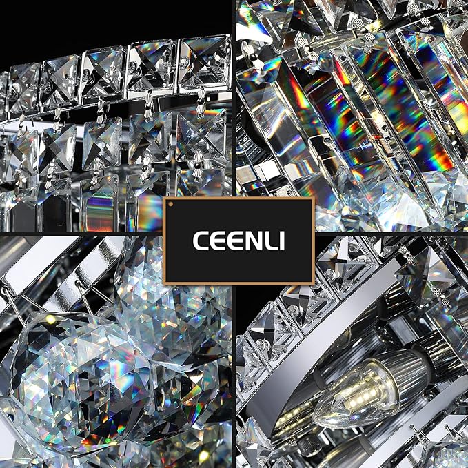 6-Lights Crystal Flush Mount Chandelier Light Fixture with K9 Crystals Modern Ceiling Lights Elegant Pendant Lamp for Bedroom,Hallway,Bar,Living Room,Dining Room,H5.9 xW20 (Bulbs Not Included)