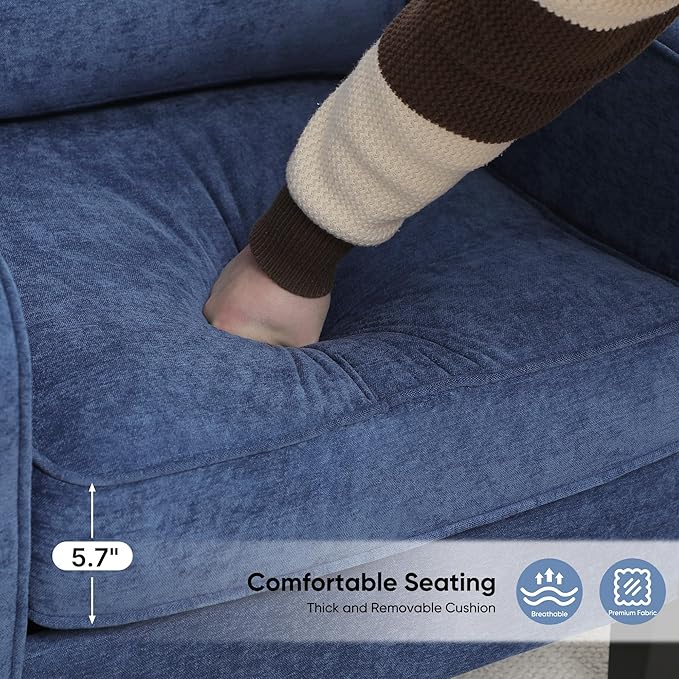 Accent Chairs Set of 2, Upholstered Living Room Chairs with Side Pockets, Mid Century Modern Reading Chair for Bedroom, Comfy Armchair Single Sofa Side Chair for Office, Small Room, Blue