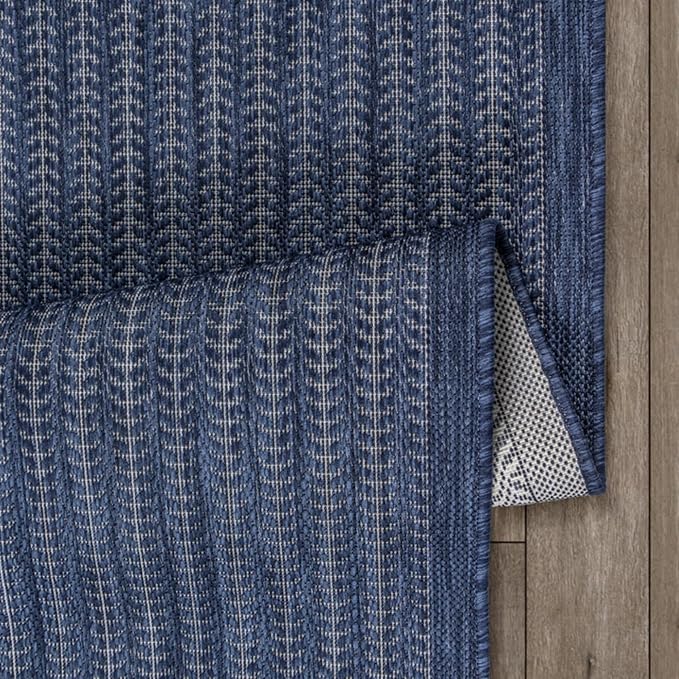 Adiva Rugs Outdoor Indoor Area Rug, Weather Resistant, Easy to Clean, Stain Resistant Floor Mat for Dining Room, Backyard, Deck, Patio (Navy Weiss, 8' x 10')