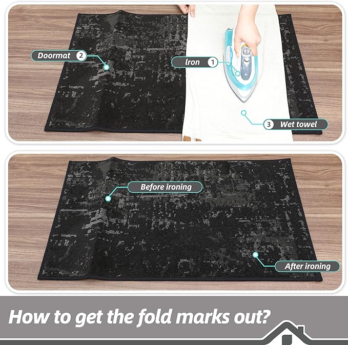 BEQHAUSE Dirt Trapper Door Mat 20"x32" Non-Slip Door Mats Washable Entryway Rugs Stain Resistant Doormat Absorbent Welcome Floor Mat for Front Back Door, Muddy Wet Shoes & Paws,Black