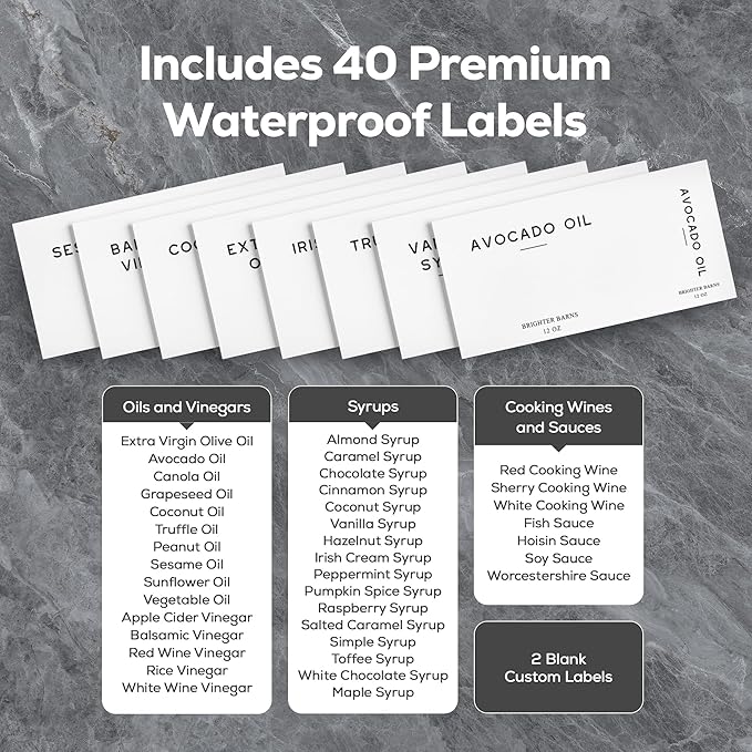 Black Glass Olive Oil Dispenser Bottle for Kitchen by Brighter Barns - Soy Sauce Dispenser, Coffee Syrup Bottle - Modern Kitchen Decor for Restaurant, Airbnb, Coffee Bar Accessories (Black, Set of 2)