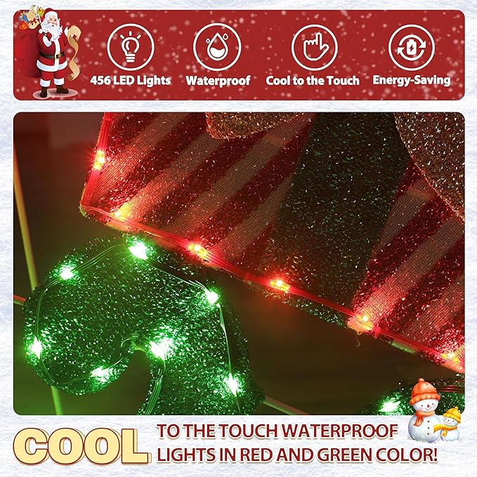 6FT Merry Christmas Sign for Decoration, 2-in-1 Pre-Lit Holiday Greeting Sign Decor with 456 LED Lights, Freestanding or Hanging Glittered Holiday Display for Outdoor, Indoor