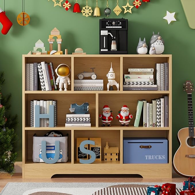 Book Shelf Set of 2, 8 Cubes Storage Organizer, Freestanding Wooden Bookshelf Cube Shelf for Bedroom, Living Room, Home Office, 3-Tier Open Bookshelf Wooden Bookcase