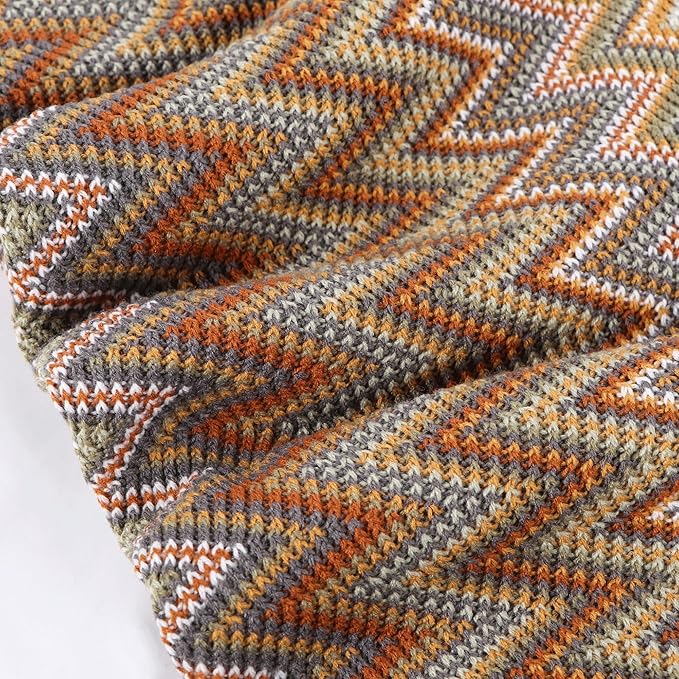 Boho Throw Blanket - Bohemian Fringe Tassels， for Bed Couch Soft ChairBlanket Double Sided (50"x70") (Khaki)