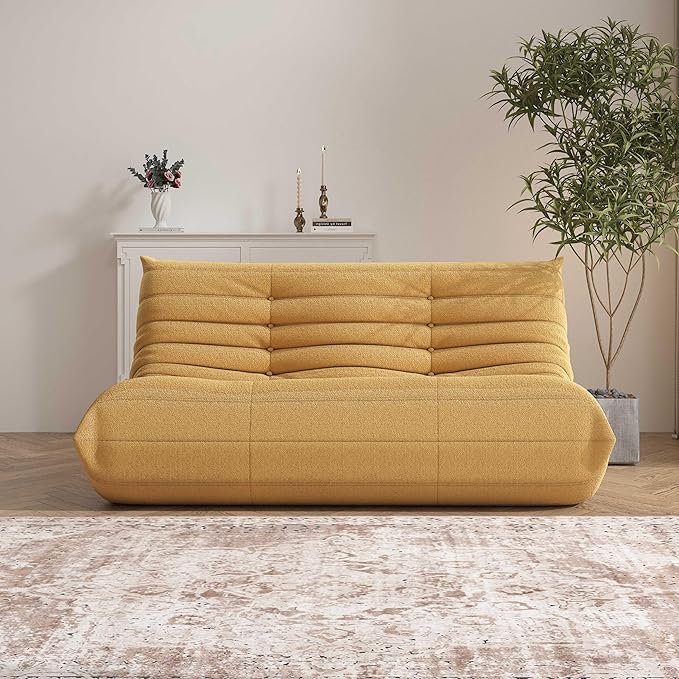 Bean Bag Chair, Loveseat Fireside Chair Bean Bag Sofa Large Bean Bag Chair for Adults, 2 Seater Bean Bag Chairs for Teens with High Density Comfortable Foam, Bean Bag for Living Room, Bedroom (Yellow)