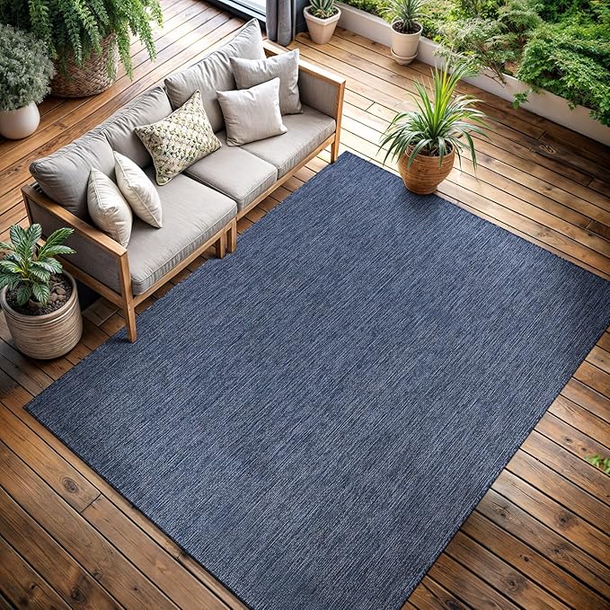 CAMILSON Outdoor Rug 9x12 Modern Area Rugs for Large Indoor and Outdoor Patios and Porches - Waterproof, Washable, Non-Shedding, Easy-to-Clean Outside Carpet (9 x 12, Solid - Navy Blue)