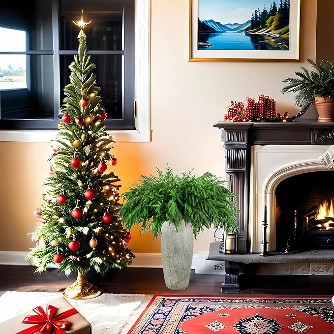 12Pcs Artificial Norfolk Pine Branches 36" Plastic Christmas Plants Decor Faux Greenery Stems Pine Picks Outdoor Faux Plants UV Resistant for Xmas Indoor, Front Porch Home Décor (12, 36inch)