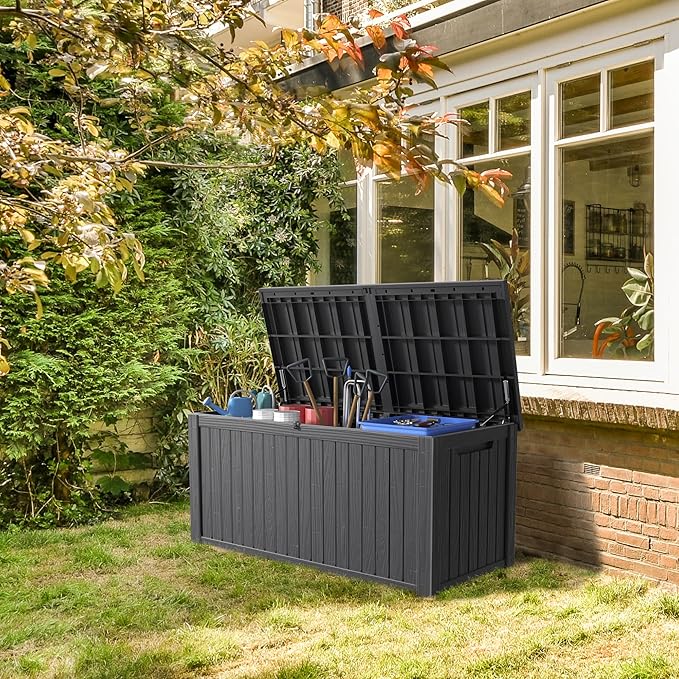 180 Gallon Deck Box Large Outdoor Storage for Patio Furniture,Outdoor Cushions,Garden Tools and Pool Supplies,Waterproof,Resin,Lockable(Black)