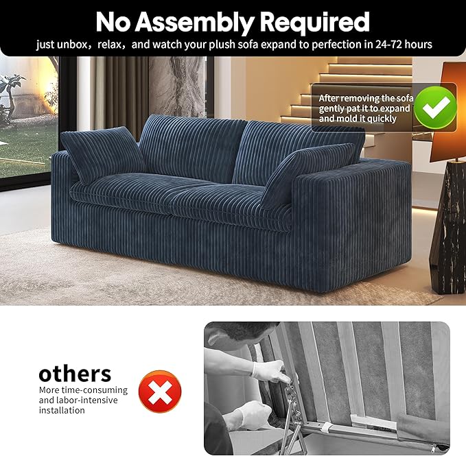 78.74" LoveSeat Cloud Sofa,Modular Sectional Couch,Modern Deep Seat Upholstered Couches with Plush Corduroy Fabric for Living Room Furniture,Bedroom and Apartment,No Assembly Required,Blue