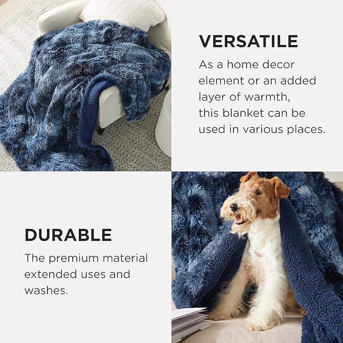 Bedsure GentleSoft Fuzzy Sherpa Faux Fur Twin Blanket Tie Dye Navy Cozy Gifts for Women Men, Soft Fleece Plush Warm Minky Thick Blanket Twin Size for Bed, Blue Room Decor Dorm Essentials Gifts, 60x80