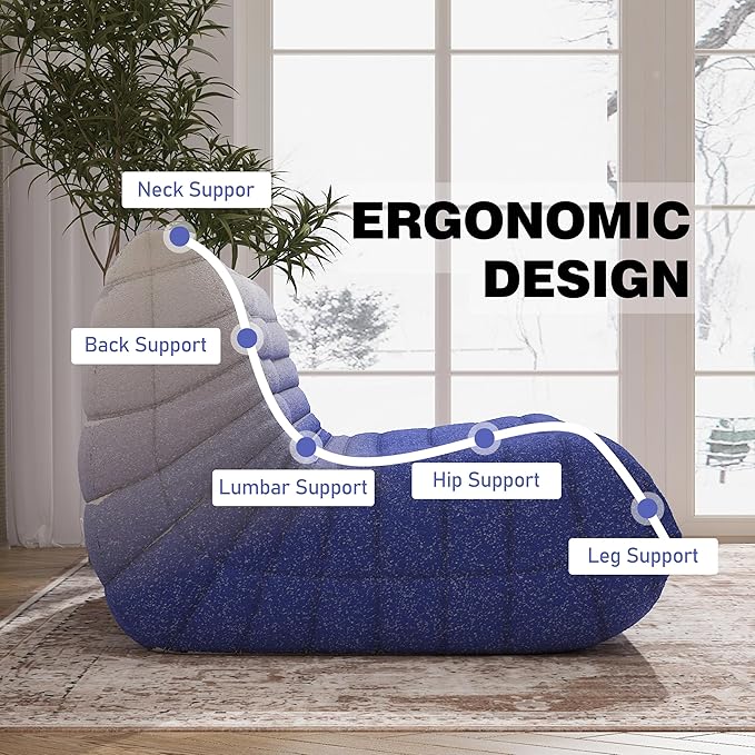 Bean Bag Chair, Loveseat Fireside Chair Bean Bag Sofa Large Bean Bag Chair for Adults, 2 Seater Bean Bag Chairs for Teens with High Density Comfortable Foam, Bean Bag for Living Room (Blue&White)