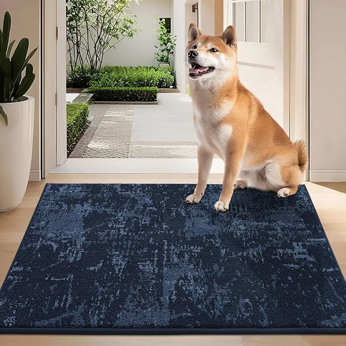 BEQHAUSE Dirt Trapper Door Mat 24"x36" Non-Slip Door Mats Washable Entryway Rugs Stain Resistant Doormat Absorbent Welcome Floor Mat for Front Back Door, Muddy Wet Shoes & Paws,Blue