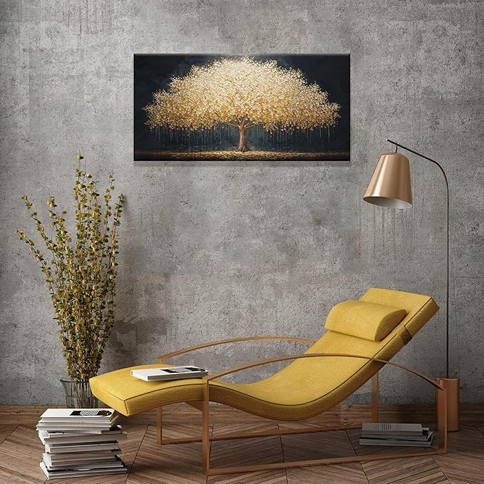 Canvas Wall Art Decor Gold Tree Of Life Abstract Wall Decor Artwork Canvas Prints Painting Gold Tree Wall Art Pictures For Bedroom Dining Room Home Office Artwork 20"X 40" Ready To Hang