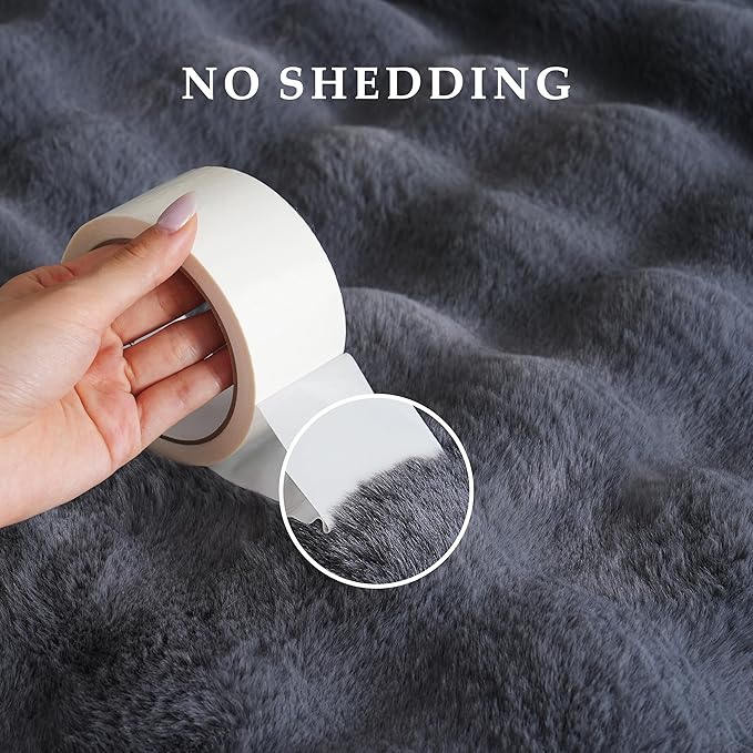 BENVWE Faux Fur Throw Blanket for Couch Bed - Fluffy Soft Thick Bubble Blanket for Living Room Home Decor - Fathers Day Birthday Gifts for Women Men, Grey, 63" x 80"