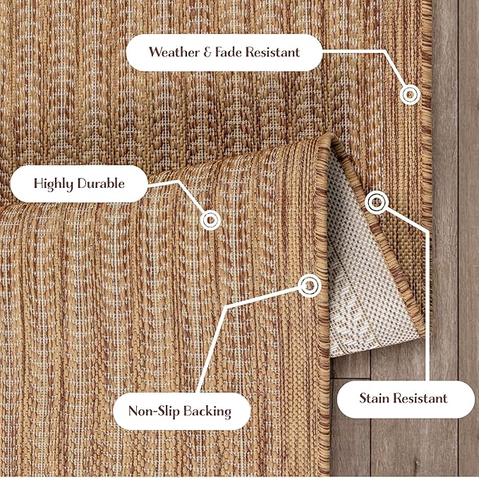 Adiva Rugs Outdoor Indoor Area Rug, Weather Resistant, Easy to Clean, Stain Resistant Floor Mat for Dining Room, Backyard, Deck, Patio (Wooden, 8' x 10')